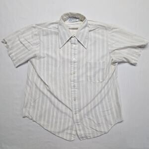 Vintage Kmart Knit Dress Shirt Striped Floral Pattern White 70s Mens L Button Up